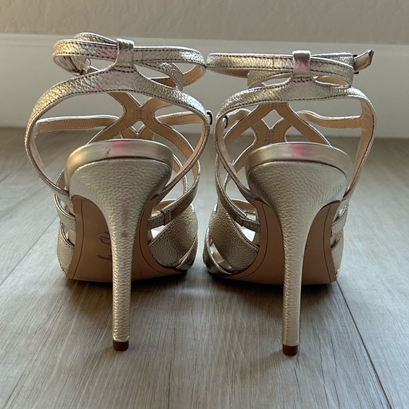 Sam Edelman Metallic Aviana Heeled Sandal Size 9 Gold Ankle Strap - Picture 3 of 7